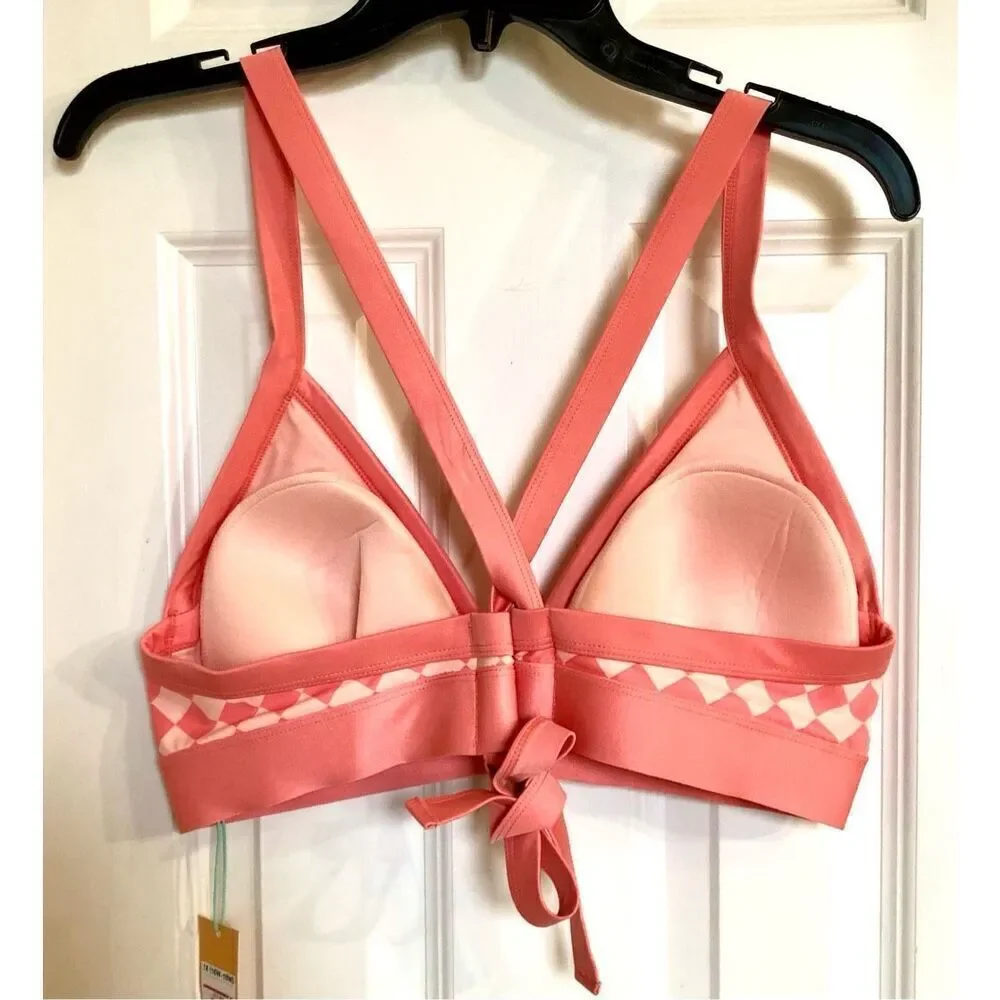 KONA SOL - NWT - L Sz 1X (16W - 18W) Halter Triangle Bikini Top in Pink & Peach
